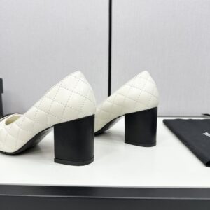 chanel25S早秋新款女鞋 香奈兒瑪麗珍芭蕾粗高跟單鞋 熊貓色羊皮菱格紋 圓頭雙C - Image 6