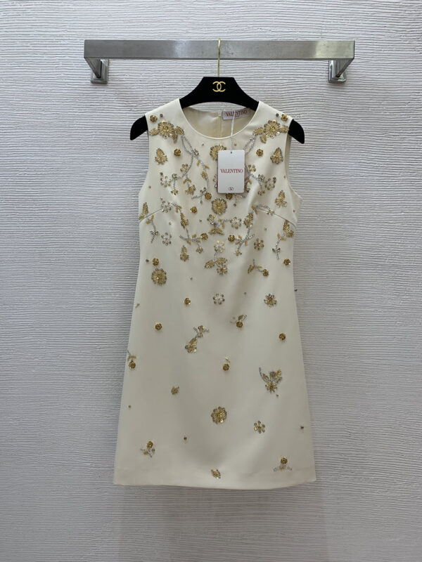 VALENTINO華倫天奴高定禮服裙 重工刺繡花枝串珠 修身無袖背心連衣裙