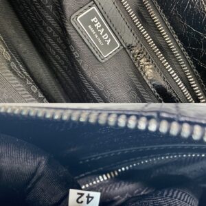 Prada普拉達男款大號郵差包 黑色油蠟牛皮革休閒挎包2VH187 - Image 16
