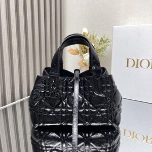 dior toujours托特包 迪奧女士手提單肩包 黑色小號 爆裂紋油腊牛皮革藤格紋2822