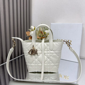 dior toujours mini托特包 迪奧女士菜籃子手提斜挎包 奶白色軟牛皮革藤格紋2835
