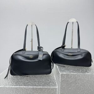 Balenciaga Carrie新款保齡球包 中號黑色牛皮革 巴黎世家女士手提單肩包 - Image 12