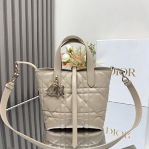 dior toujours mini托特包 迪奧女士菜籃子手提斜挎包 杏色軟牛皮革藤格紋2835