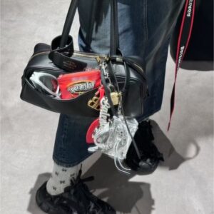 Balenciaga Carrie新款保齡球包 中號黑色牛皮革 巴黎世家女士手提單肩包 - Image 15