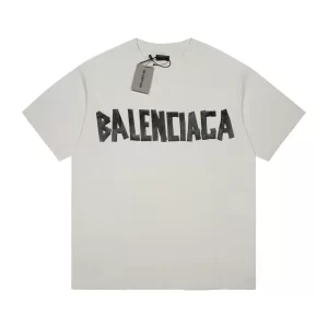Balenciaga巴黎世家潮人T恤衫 個性膠帶字母印花 男女款 米白色黑標 簡約短袖夏裝