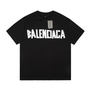 Balenciaga巴黎世家潮人T恤衫 個性膠帶字母印花 男女款 黑色銀標 簡約短袖夏裝