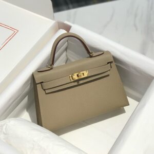 hermes mini Kelly 20 愛馬仕二代迷你凱莉包 epsom手掌纹牛皮革 風衣灰色