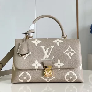 lv Madeleine中号翻蓋手提包  復古鎖扣 Monogram Empreinte灰色壓紋牛皮M46041