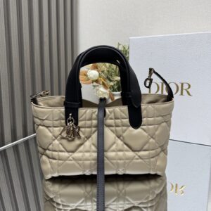 dior toujours托特包 迪奧女士手提單肩包 杏拼黑色小號 柔軟牛皮革藤格紋2822
