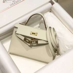 hermes mini Kelly 20 愛馬仕二代迷你凱莉包 epsom手掌纹牛皮革 奶昔白色