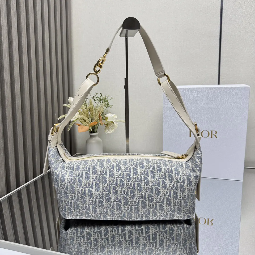Dior D-Journey迪奧新款流浪包 牛仔藍色酒椰草女士hobo手袋2417 - Image 12