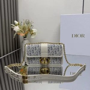 dior montaigne蒙田酒椰草系列 牛仔藍 迪奧女士小號鏈條包9207