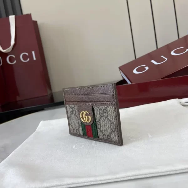 Gucci Ophidia迷你卡包名片夾 雙G標志老花 啡色牛皮 彩色織帶 838486