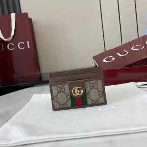 Gucci Ophidia迷你卡包名片夾 雙G標志老花 啡色牛皮 彩色織帶 838486