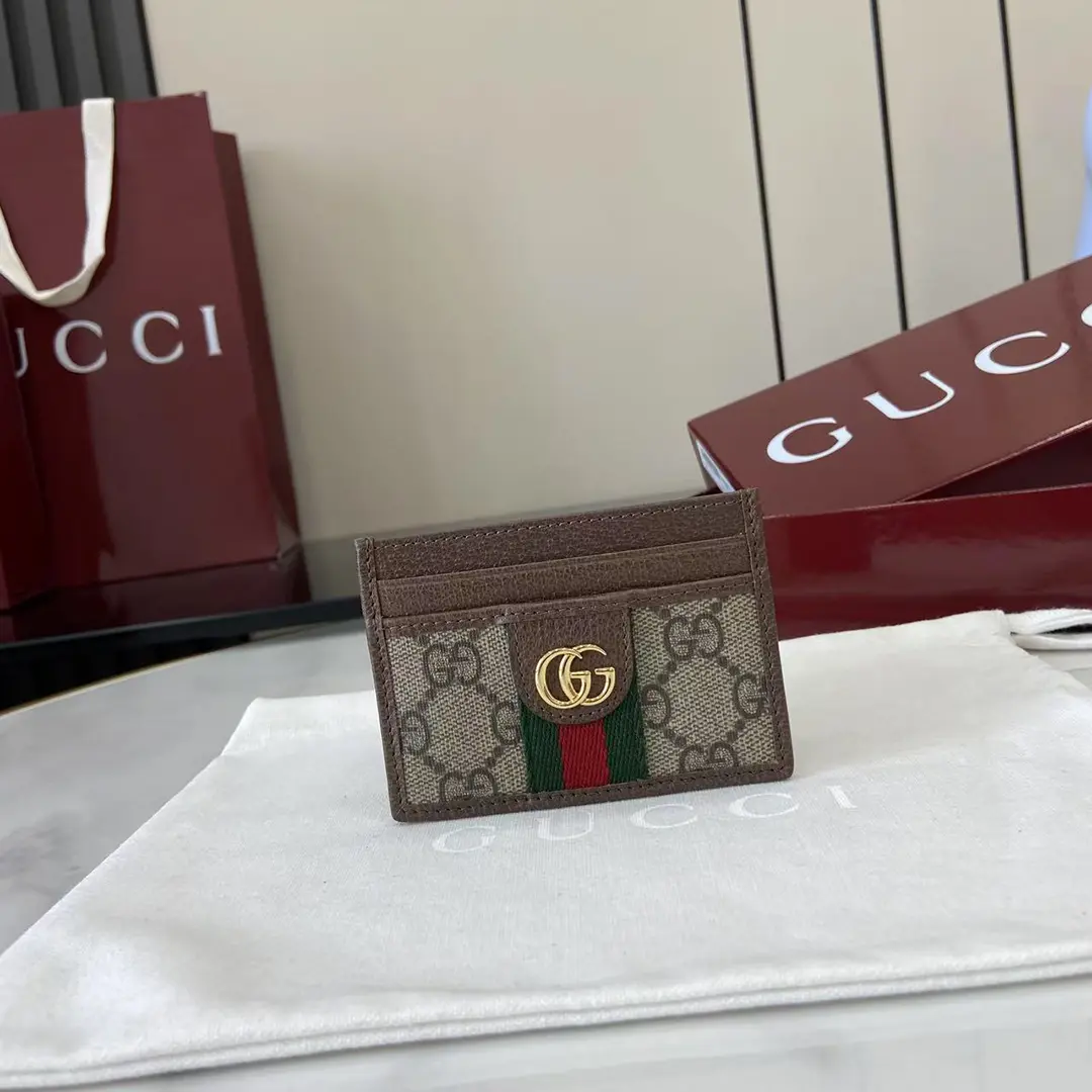 Gucci Ophidia迷你卡包名片夾 雙G標志老花 啡色牛皮 彩色織帶 838486 - Image 1