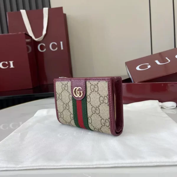 Gucci Ophidia迷你折疊鈕扣錢夾卡夾 GG老花 安可拉紅色牛皮 彩色織帶 838487