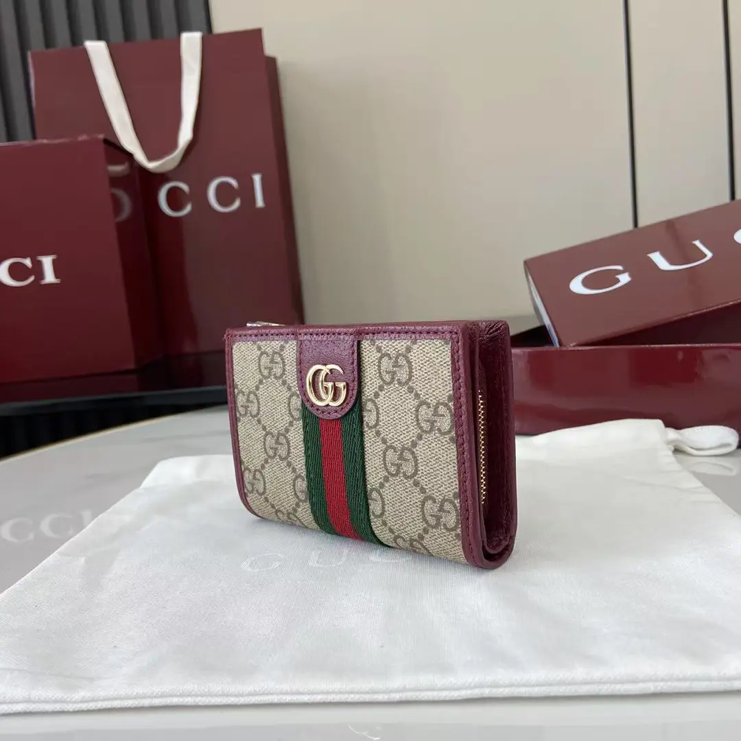 Gucci Ophidia迷你折疊鈕扣錢夾卡夾 GG老花 安可拉紅色牛皮 彩色織帶 838487 - Image 7