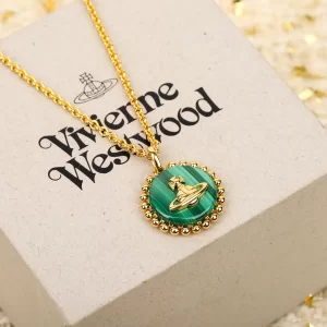 西太後Vivienne Westwood珠寶 綠琺瑯金色圓牌土星項鏈
