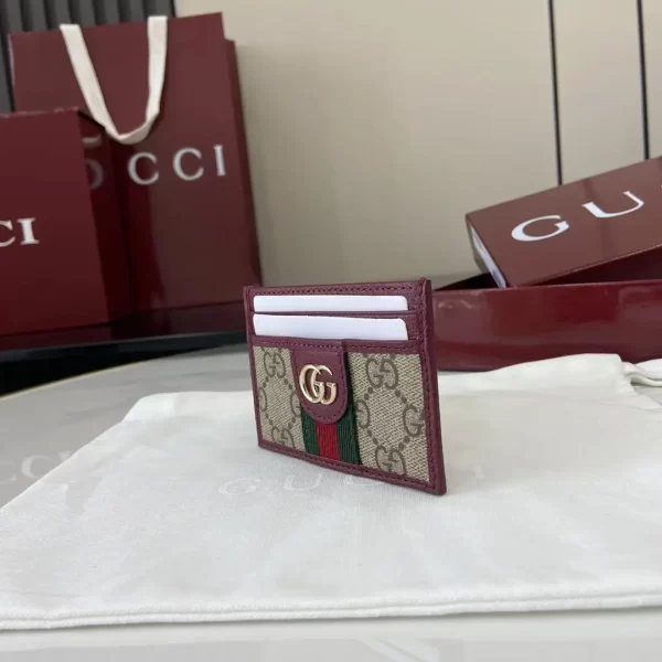 Gucci Ophidia迷你卡包名片夾 雙G標志老花 安可拉红色牛皮 彩色織帶 838486