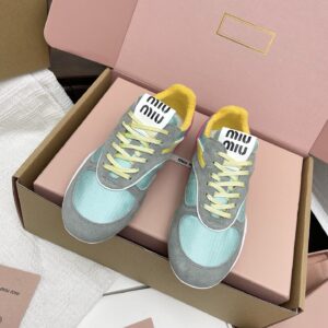 miumiu繆繆新款英倫風德訓鞋 綠色網布髒髒鞋 情侶款 休閒繫帶運動鞋 - Image 2