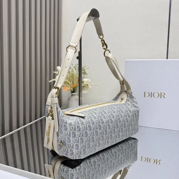 Dior D-Journey迪奧新款流浪包 牛仔藍色酒椰草女士hobo手袋2417