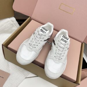 miumiu繆繆新款英倫風德訓鞋 白色網布髒髒鞋 情侶款 休閒繫帶運動鞋 - Image 2
