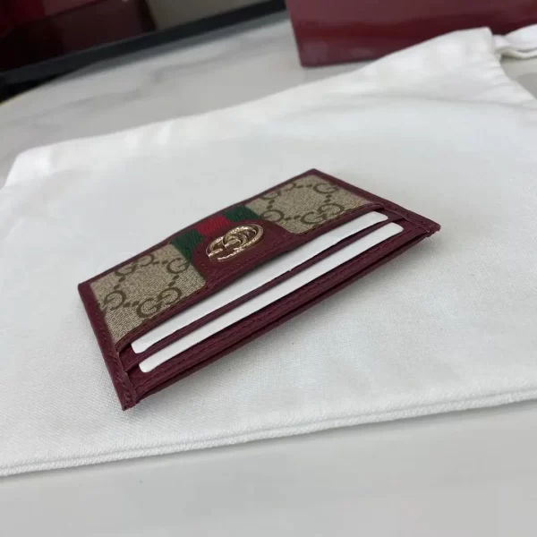 Gucci Ophidia迷你卡包名片夾 雙G標志老花 安可拉红色牛皮 彩色織帶 838486
