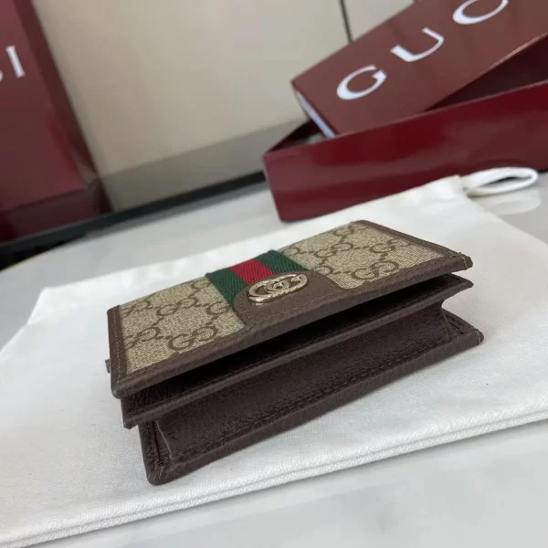 Gucci Ophidia迷你折疊鈕扣錢夾 卡夾 GG老花帆布 彩色織帶838487