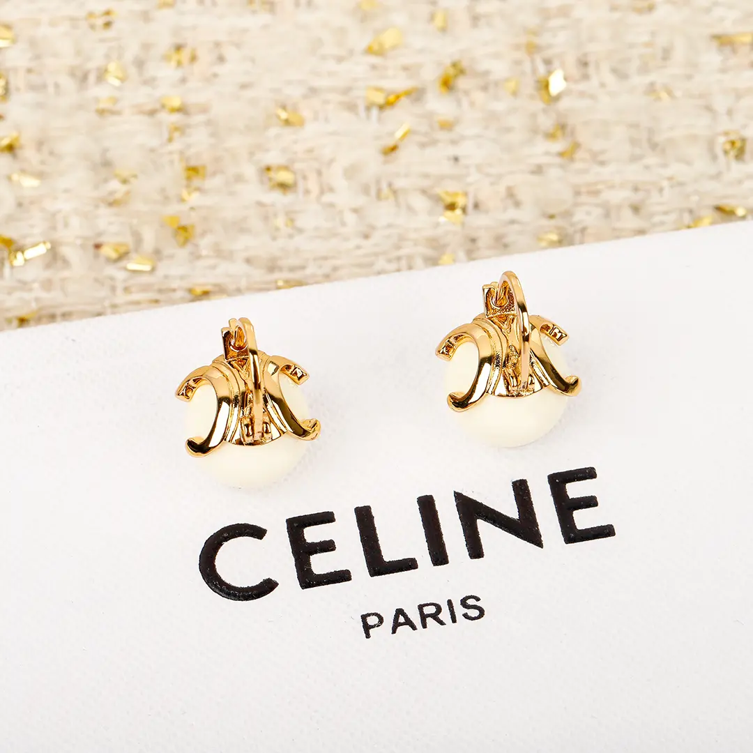 celine triomphe賽琳18K金凱旋門耳環 白色糖果冰壺耳釘 - Image 7