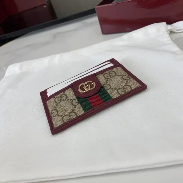 Gucci Ophidia迷你卡包名片夾 雙G標志老花 安可拉红色牛皮 彩色織帶 838486