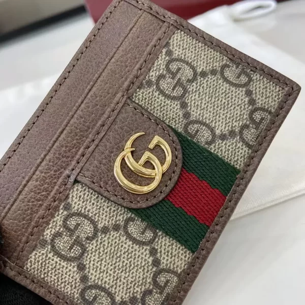 Gucci Ophidia迷你卡包名片夾 雙G標志老花 啡色牛皮 彩色織帶 838486
