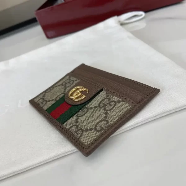 Gucci Ophidia迷你卡包名片夾 雙G標志老花 啡色牛皮 彩色織帶 838486