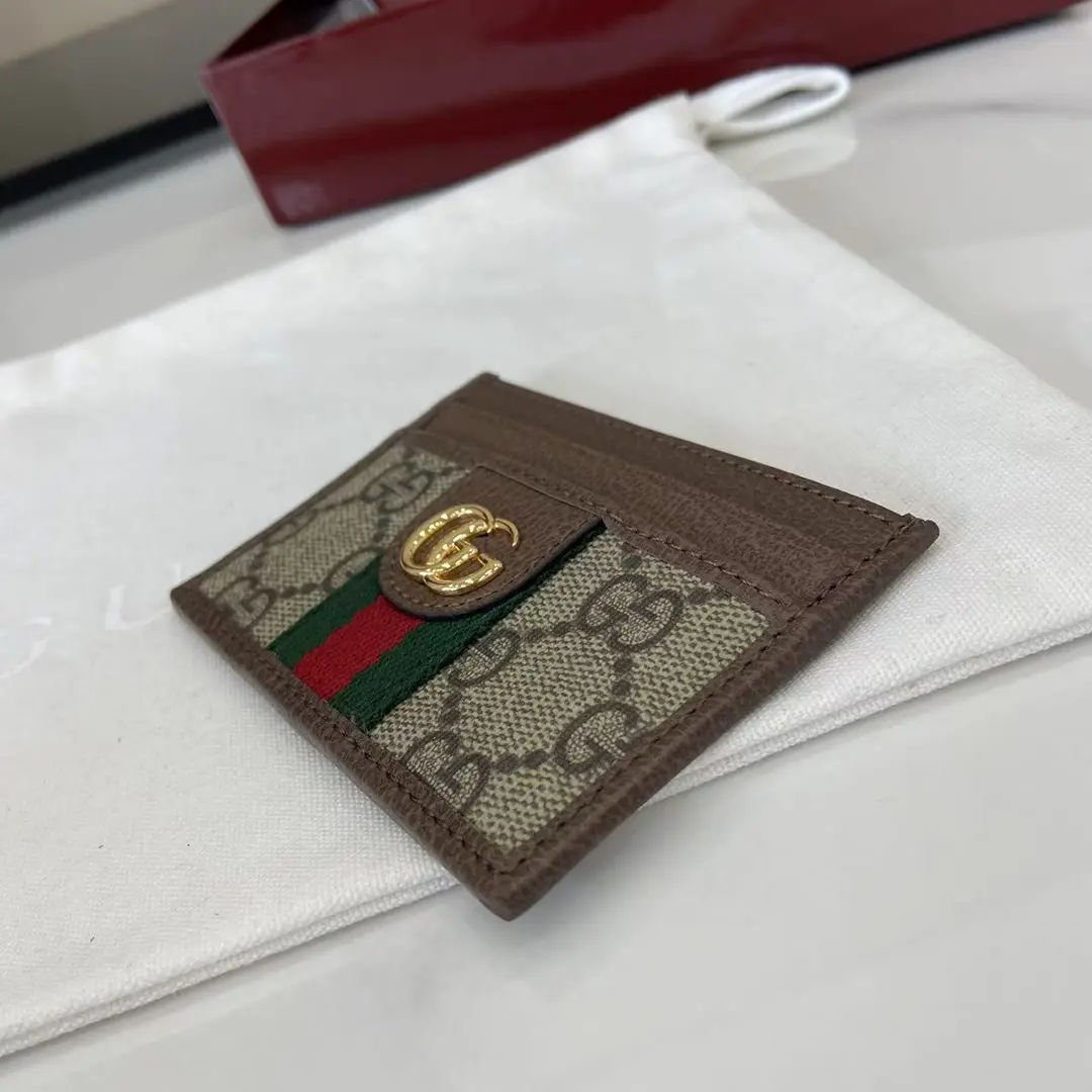 Gucci Ophidia迷你卡包名片夾 雙G標志老花 啡色牛皮 彩色織帶 838486 - Image 6