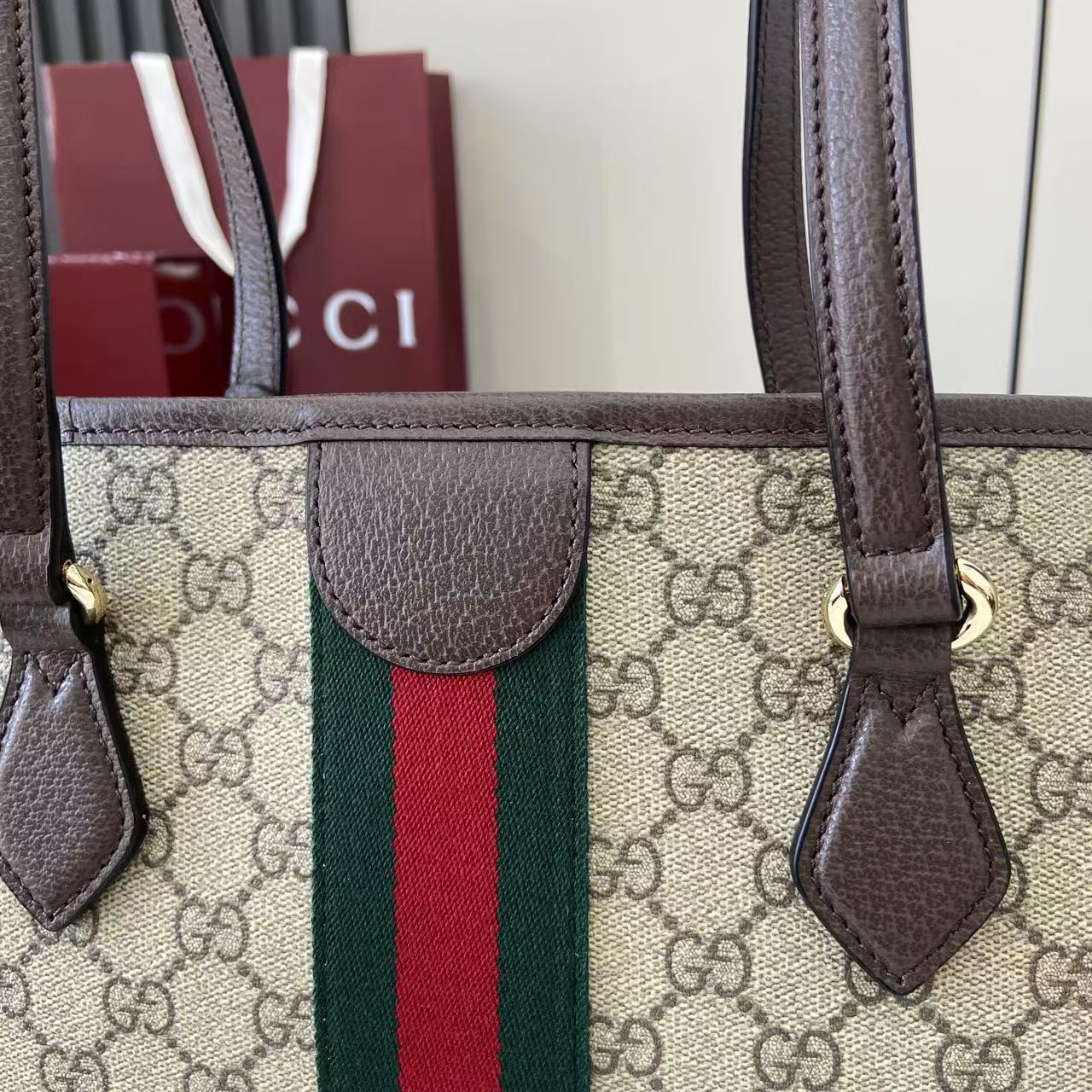 Gucci Ophidia古琦女士托特購物袋 雙G帆布條紋織帶 小號手提單肩包836831