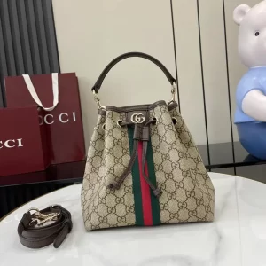 Gucci Ophidia復古風水桶包 經典GG Supreme帆布 彩色織帶841313