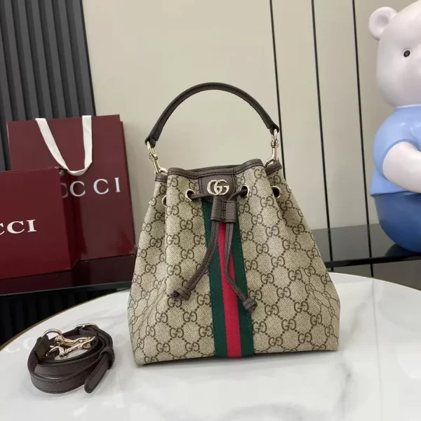 Gucci Ophidia復古風水桶包 經典GG Supreme帆布 彩色織帶841313