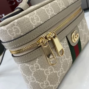 gucci ophidia系列迷你化妝包 燕麥色雙G帆布 彩色織帶 復古盒子包816357 - Image 7