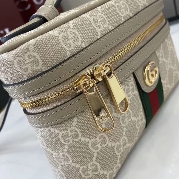 gucci ophidia系列迷你化妝包 燕麥色雙G帆布 彩色織帶 復古盒子包816357