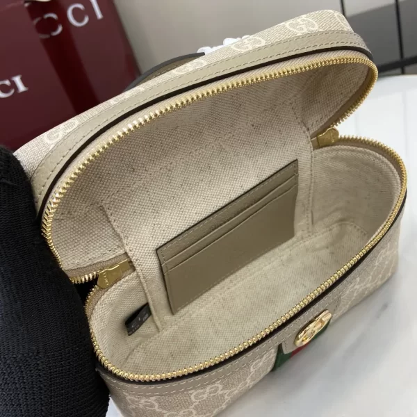 gucci ophidia系列迷你化妝包 燕麥色雙G帆布 彩色織帶 復古盒子包816357