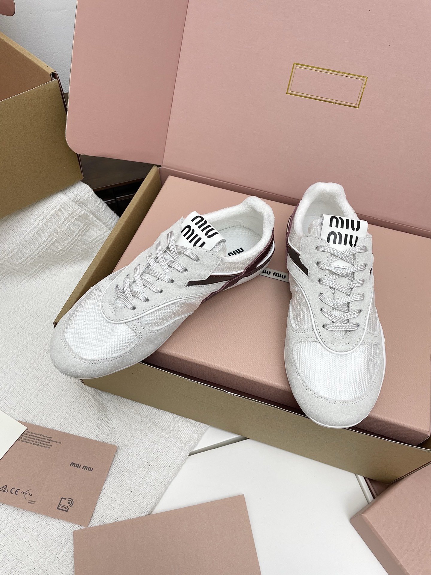 miumiu繆繆新款英倫風德訓鞋 白色網布髒髒鞋 情侶款 休閒繫帶運動鞋 - Image 3