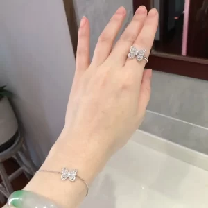 de beers au750 54戴比爾斯鉆戒 銀色蝴蝶施華洛鑲鉆戒指 - Image 13