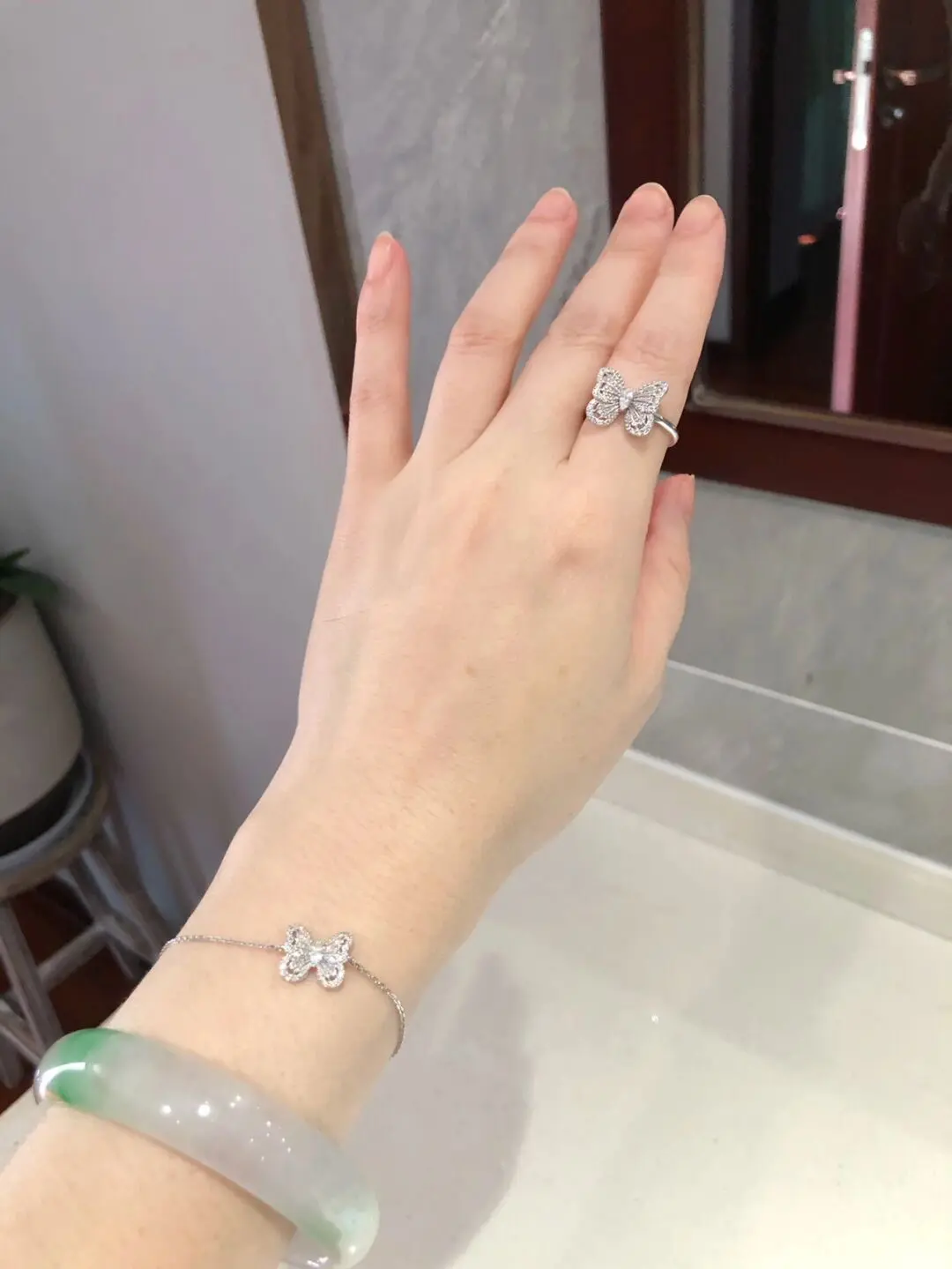 de beers au750 54戴比爾斯鉆戒 銀色蝴蝶施華洛鑲鉆戒指 - Image 13