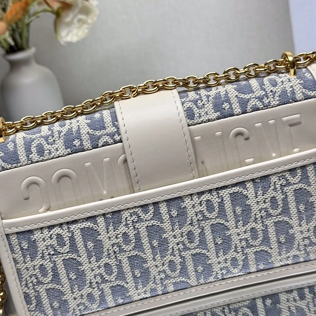 dior montaigne蒙田酒椰草系列 牛仔藍 迪奧女士小號鏈條包9207 - Image 7