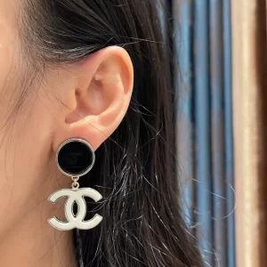 chanel香奈兒黑白拼色琺琅耳環 經典小香風大双C吊坠耳釘 - Image 13
