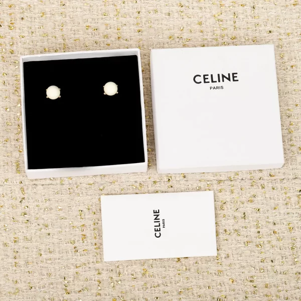 celine triomphe賽琳18K金凱旋門耳環 白色糖果冰壺耳釘