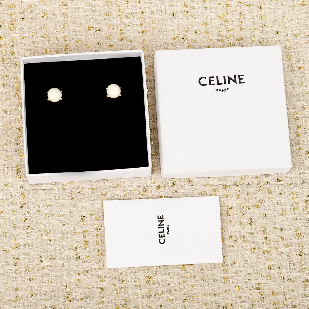 celine triomphe賽琳18K金凱旋門耳環 白色糖果冰壺耳釘 - Image 5