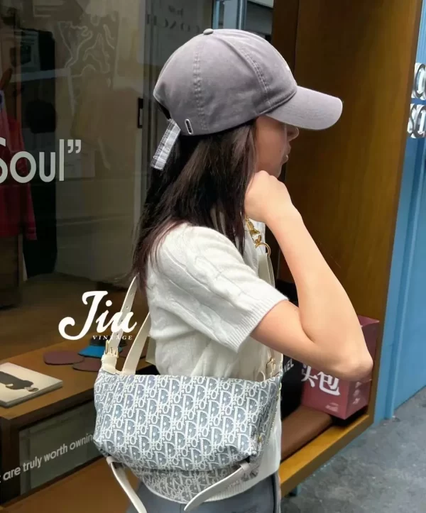 Dior D-Journey迪奧新款流浪包 牛仔藍色酒椰草女士hobo手袋2417
