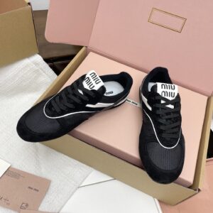 miumiu繆繆新款英倫風德訓鞋 黑色網布髒髒鞋 情侶款 休閒繫帶運動鞋 - Image 6