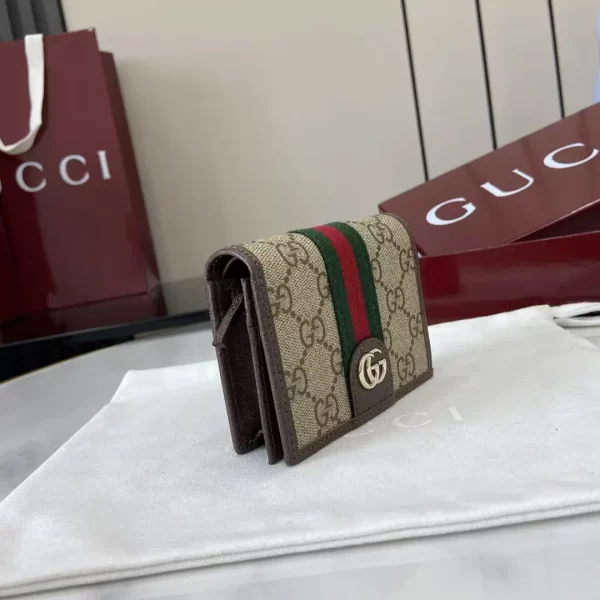 Gucci Ophidia迷你折疊鈕扣錢夾 卡夾 GG老花帆布 彩色織帶838487