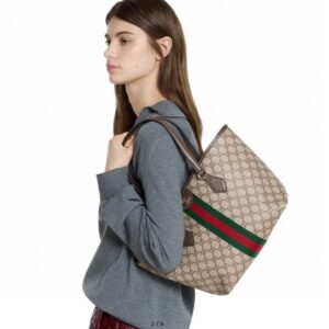 Gucci Ophidia古琦女士托特購物袋 雙G帆布條紋織帶 小號手提單肩包836831 - Image 1